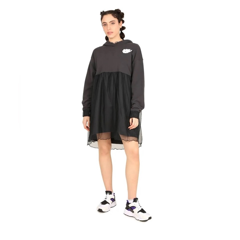 Nike Black Long Sleeve Hoodie Dress with Sheer Skirt